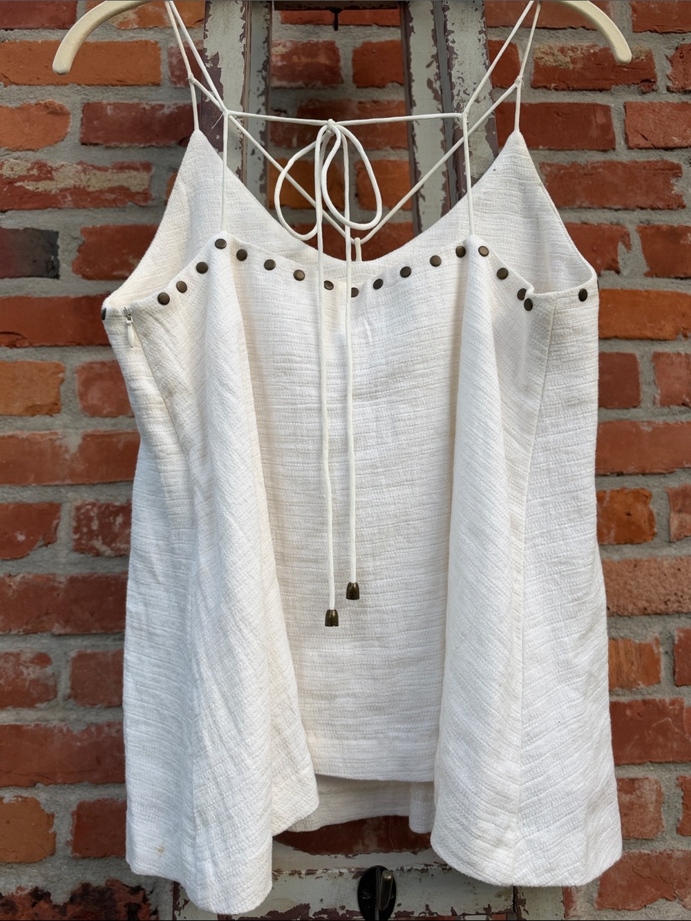Moon River White Textured Camisole with Stud Trim - Picture 5 of 6